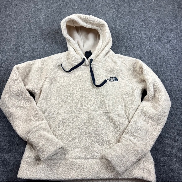 The North Face Tops - THE NORTH FACE Women’s Cream White Sherpa Hooded Pullover w/Navy Size: medium